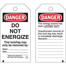 Brady® 50261 Lockout Tag- Danger Do Not Energize 2 Sided Cardstock 4