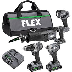 Flex 4 Tool Combo Kit w/ Drill Driver Impact Driver Reciprocating Saw & Work Light FXM401-2A