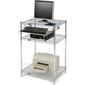 Nexel™ Chrome Wire Shelf Computer Workstation with Keyboard Tray 30