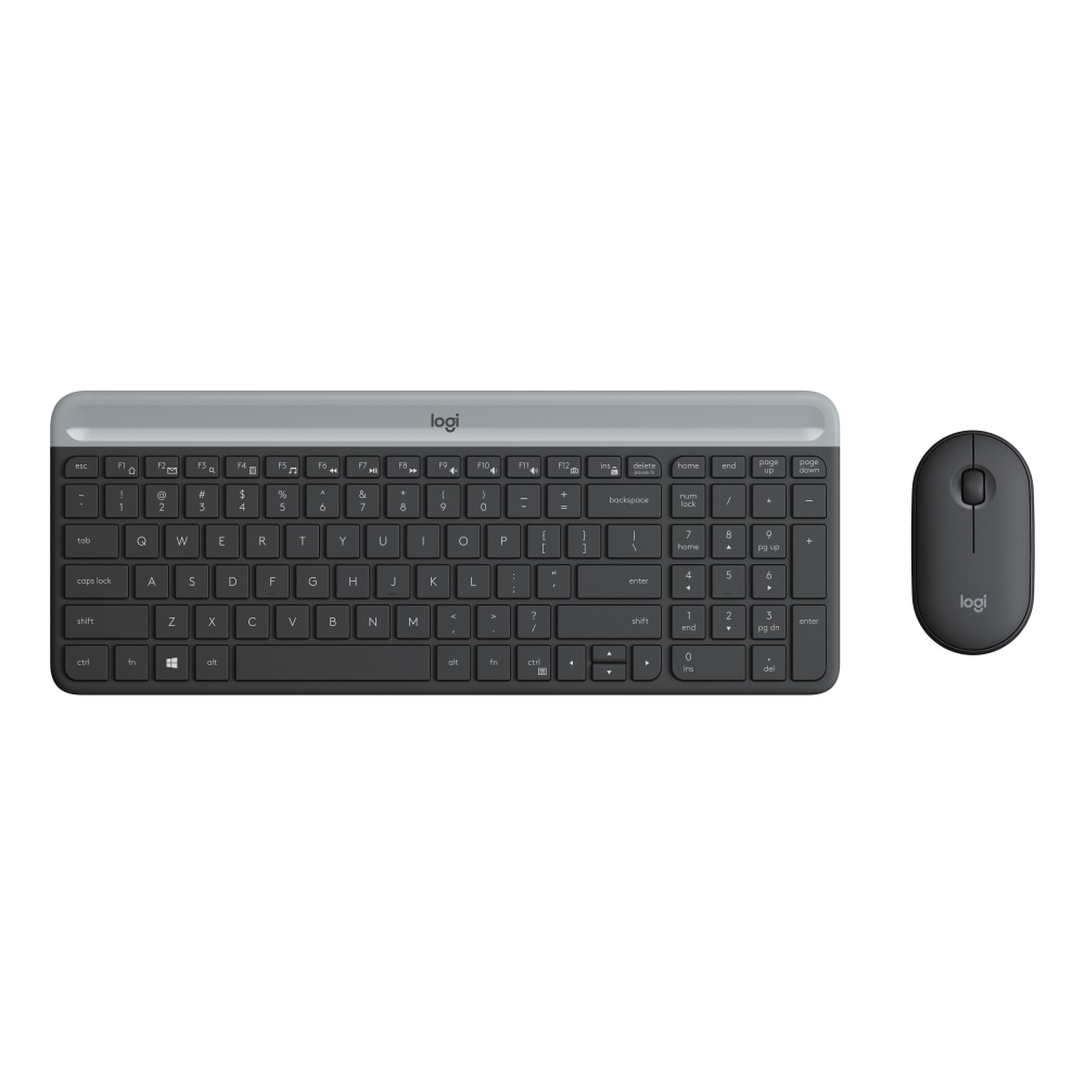 Logitech Wireless Keyboard & Mouse, Straight Full Size Keyboard, Graphite, Ambidextrous Optical Mouse, MK470 Slim MPN:920-009437