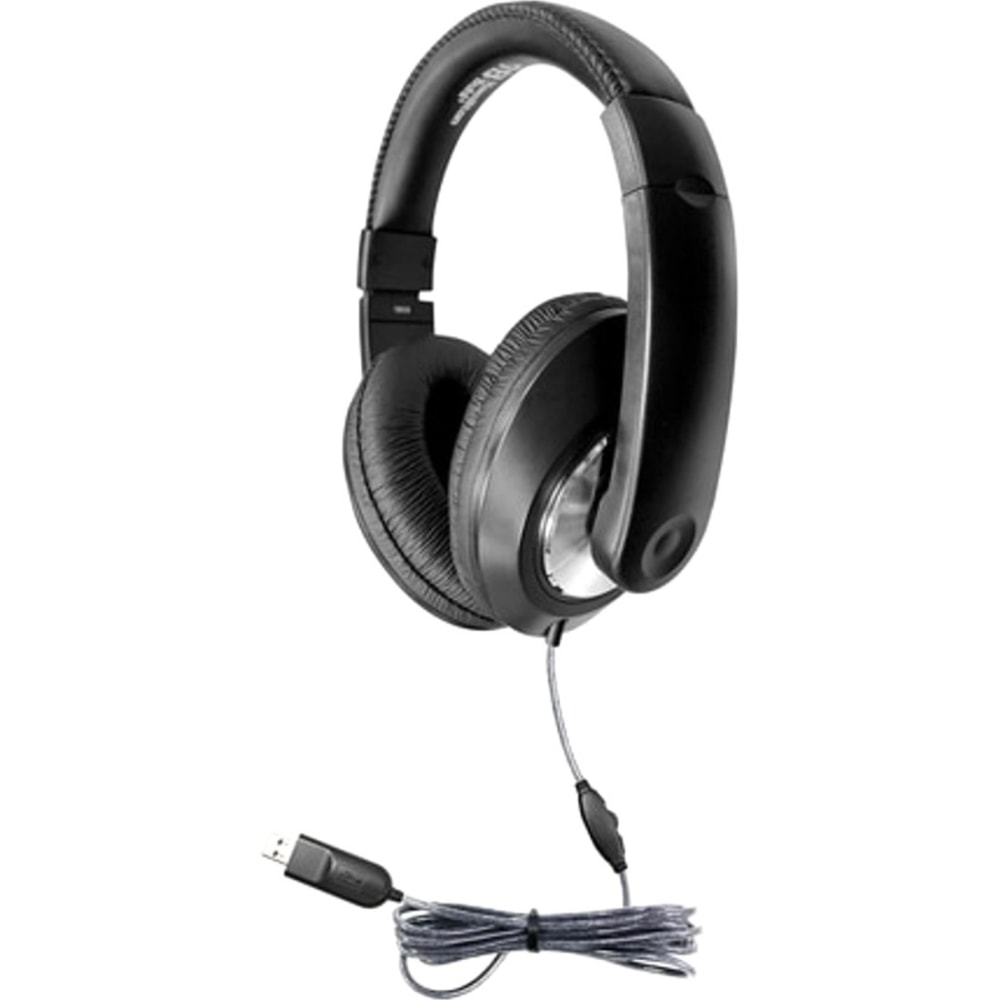 Hamilton Buhl Smart-Trek Deluxe Stereo Headphone With In-Line Volume Control And USB Plug - Stereo - Black, Silver - USB - Wired - 32 Ohm - 50 Hz 20 kHz - Over-the-head - Binaural - Ear-cup - 5 ft Cable (Min Order Qty 3) MPN:ST1BKU