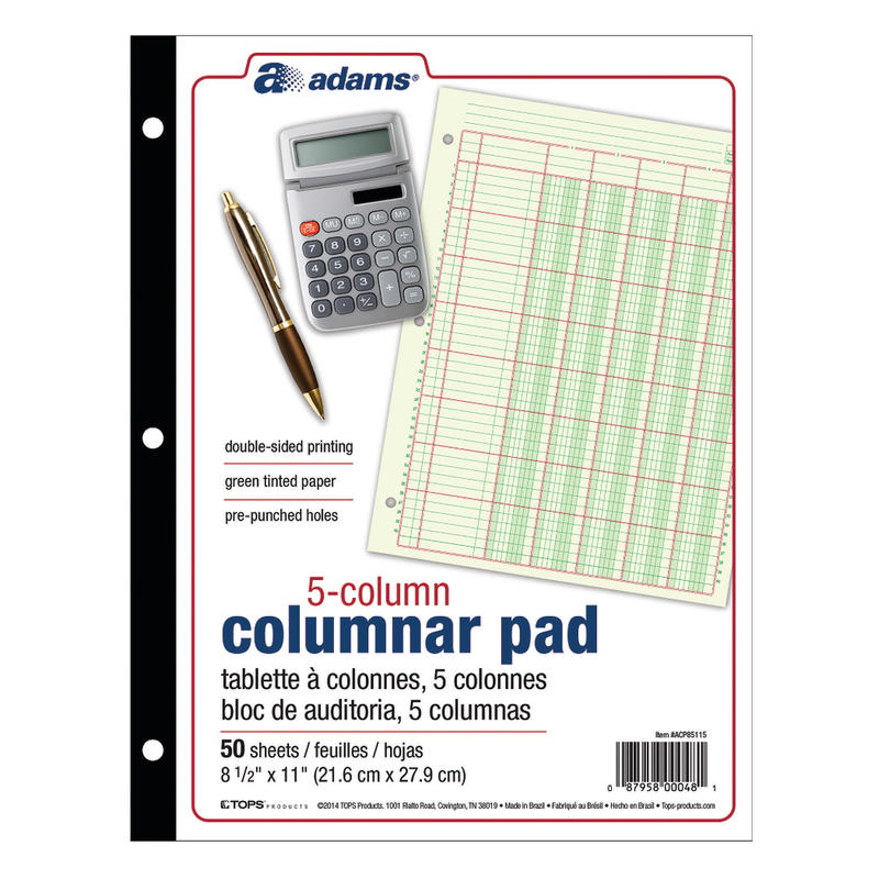 Adams Analysis Pad, 8 1/2in x 11in, 100 Pages (50 Sheets), 5 Columns, Green (Min Order Qty 8) MPN:ACP85115