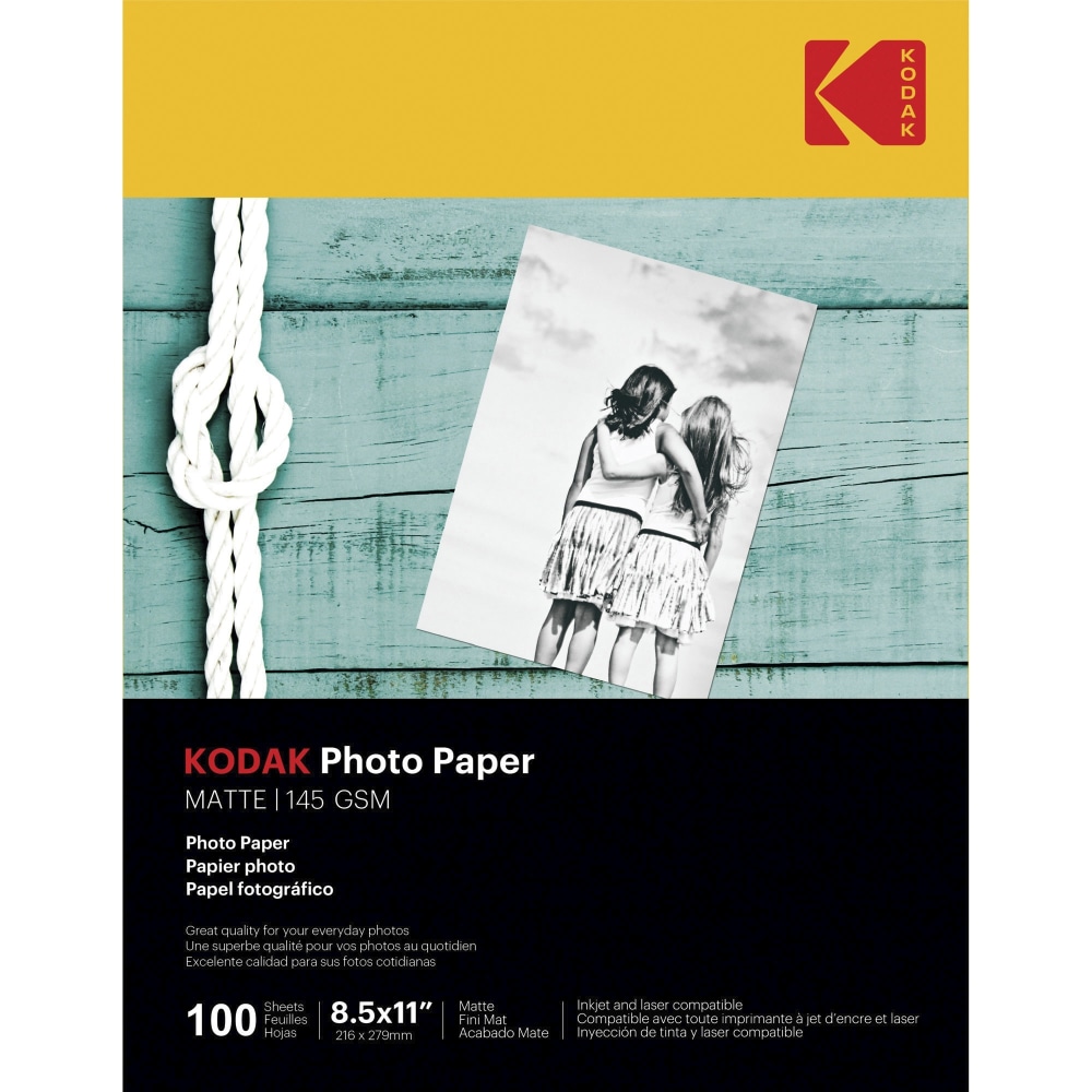 Kodak Matte Photo Paper - Letter - 8 1/2in x 11in - Matte - 100 / Pack - Smear Proof, Smudge Proof (Min Order Qty 4) MPN:41184