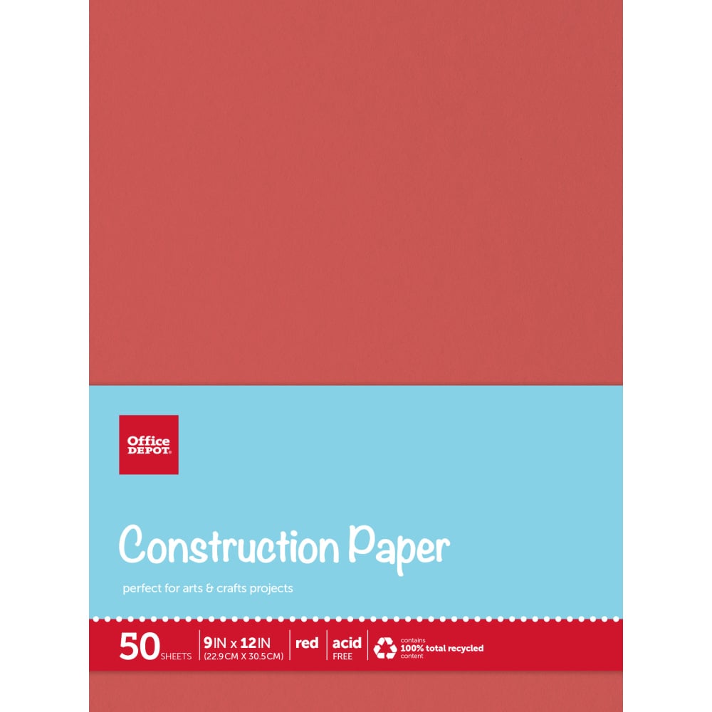 Office Depot Brand Construction Paper, 9in x 12in, 100% Recycled, Red, Pack Of 50 Sheets MPN:SI/1010C