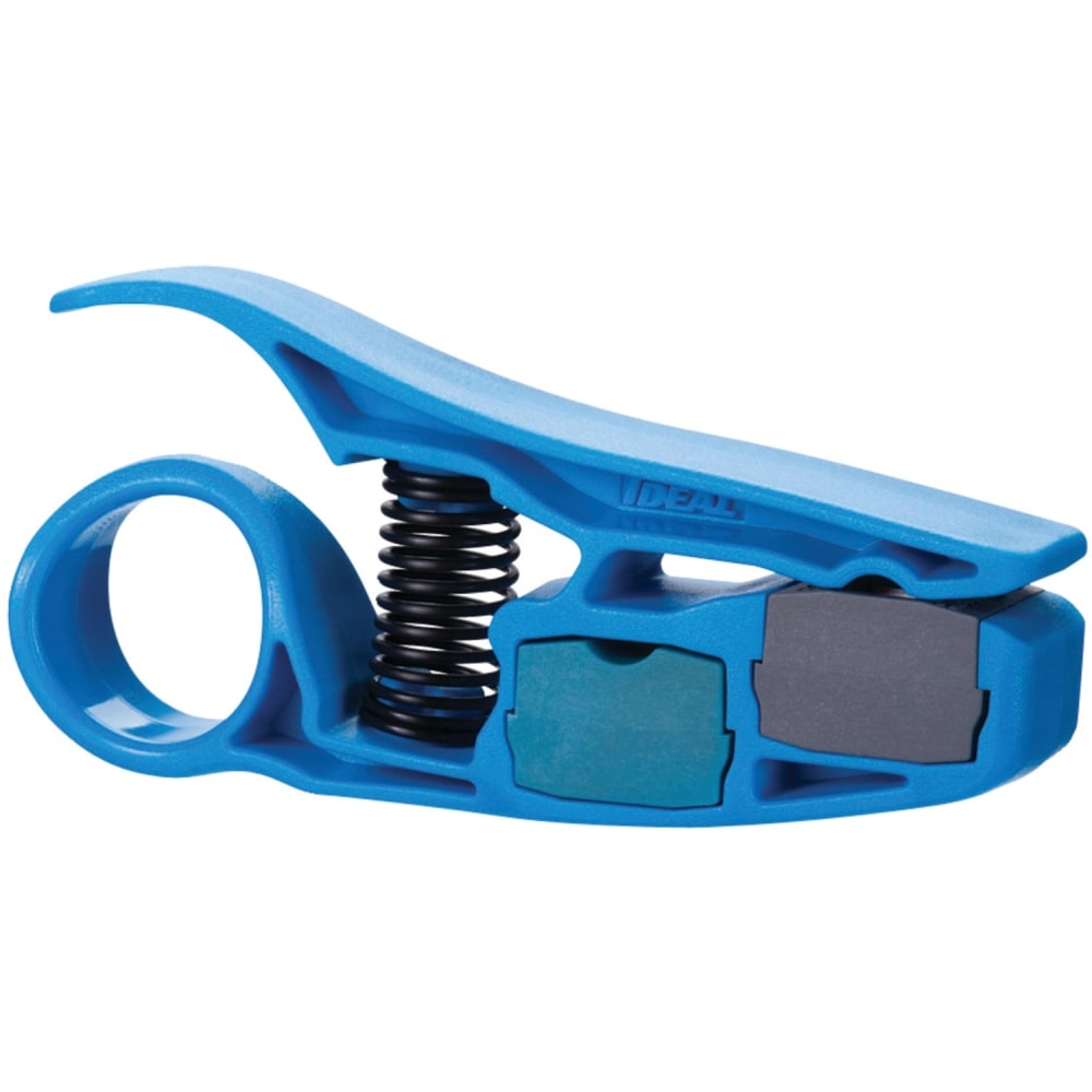 IDEAL PrepPRO Coax/UTP Cable Stripper - 4.5in Length - Blue - Plastic - Adjustable Blade, Spring Loaded, Built-in Blade Storage - 1 Each MPN:45-605