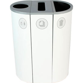 Busch Systems Spectrum Triple Slim Recycling Station For Cans & Bottles 26 Gallon Capacity White 101206