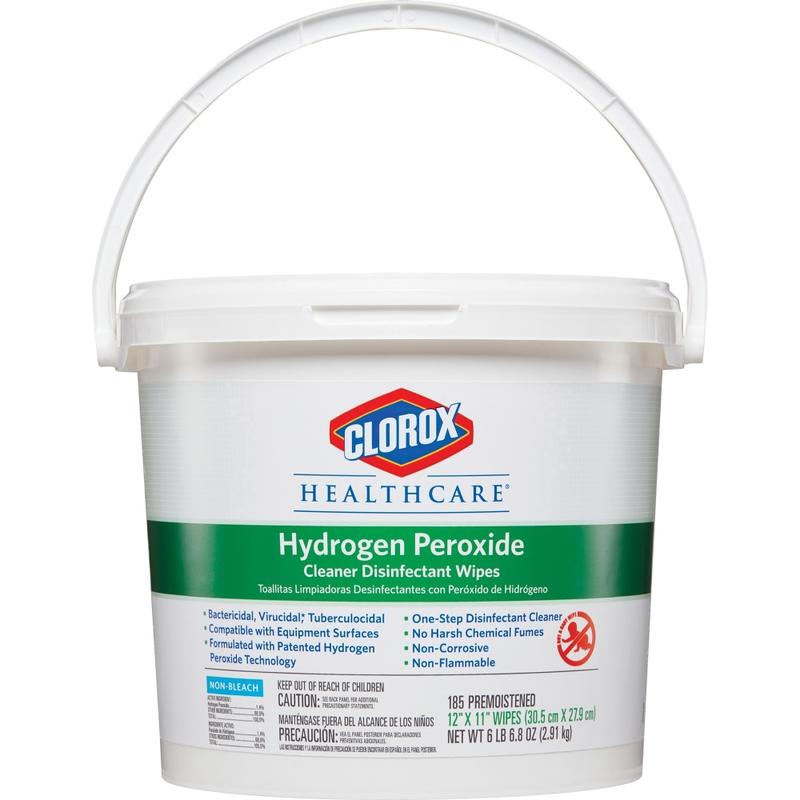 Clorox Healthcare Hydrogen Peroxide Cleaner Disinfectant Wipes - 11in Length x 12in Width - Bleach-free, Antibacterial - White - 185/Tub - 2 / Carton MPN:30826CT