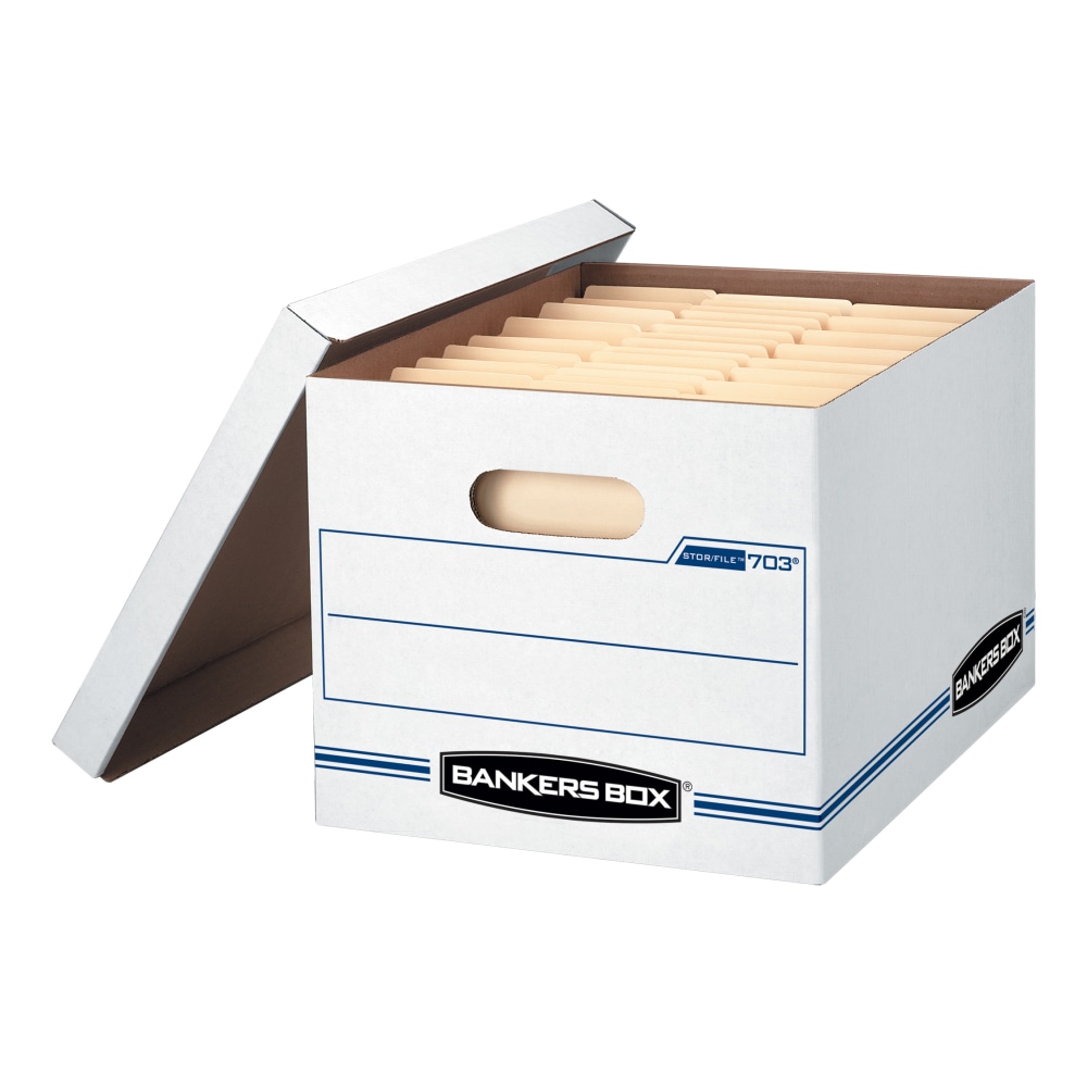 Bankers Box Stor/File Standard-Duty Storage Box With Lift-Off Lids And Built-In Handles, Letter/Legal Size, 15inx12inx10in, 60% Recycled, White/Blue MPN:703