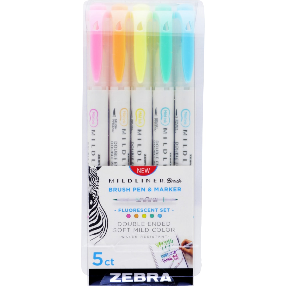 Zebra Pen MILDLINER Double-Ended Creative Markers, Pack Of 5, Fine/Brush Points, Assorted Warm Colors MPN:79105