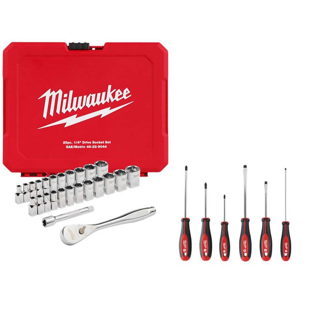 Socket Sets, Set Type: Ratchet & Socket Set , Drive Size: 1/4 in , Maximum Socket Depth (mm): 5.00 , Minimum Socket Depth (mm): 15.00  MPN:1343399/1644605