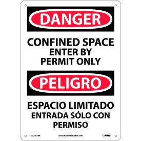 NMC™ Bilingual Plastic Sign Danger Confined Space Enter By Permit Only 10