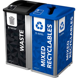 Busch Systems Mosaic Double Recycling Station For Mixed Recyclables 64 Gallon Capacity Black/Blue 209817
