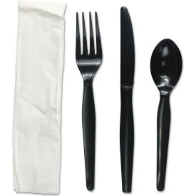 Boardwalk® Four Piece Fork/Knife/Napkin/Teaspoon Cutlery Kit Heavyweight Black Pack of 250 BWKFKTNHWPSBLA