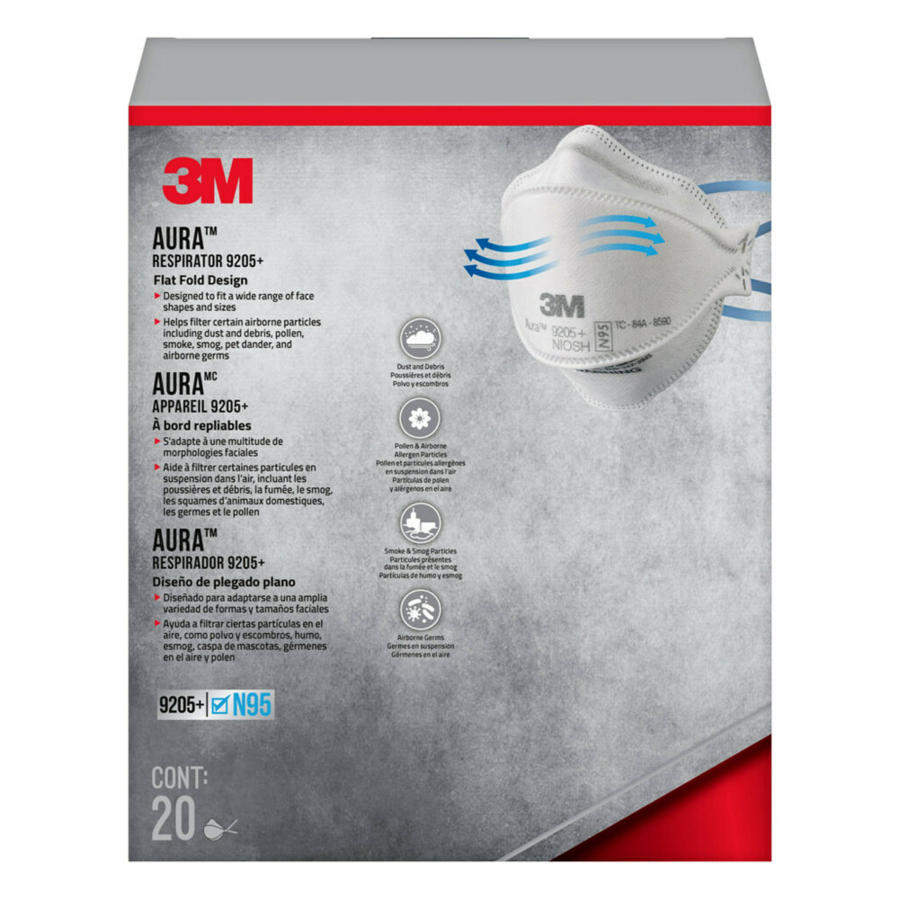 3M Aura N95 Particulate Respirator, 9205PH-20-DC, Pack of 20 Respirators MPN:9205P-20-DC