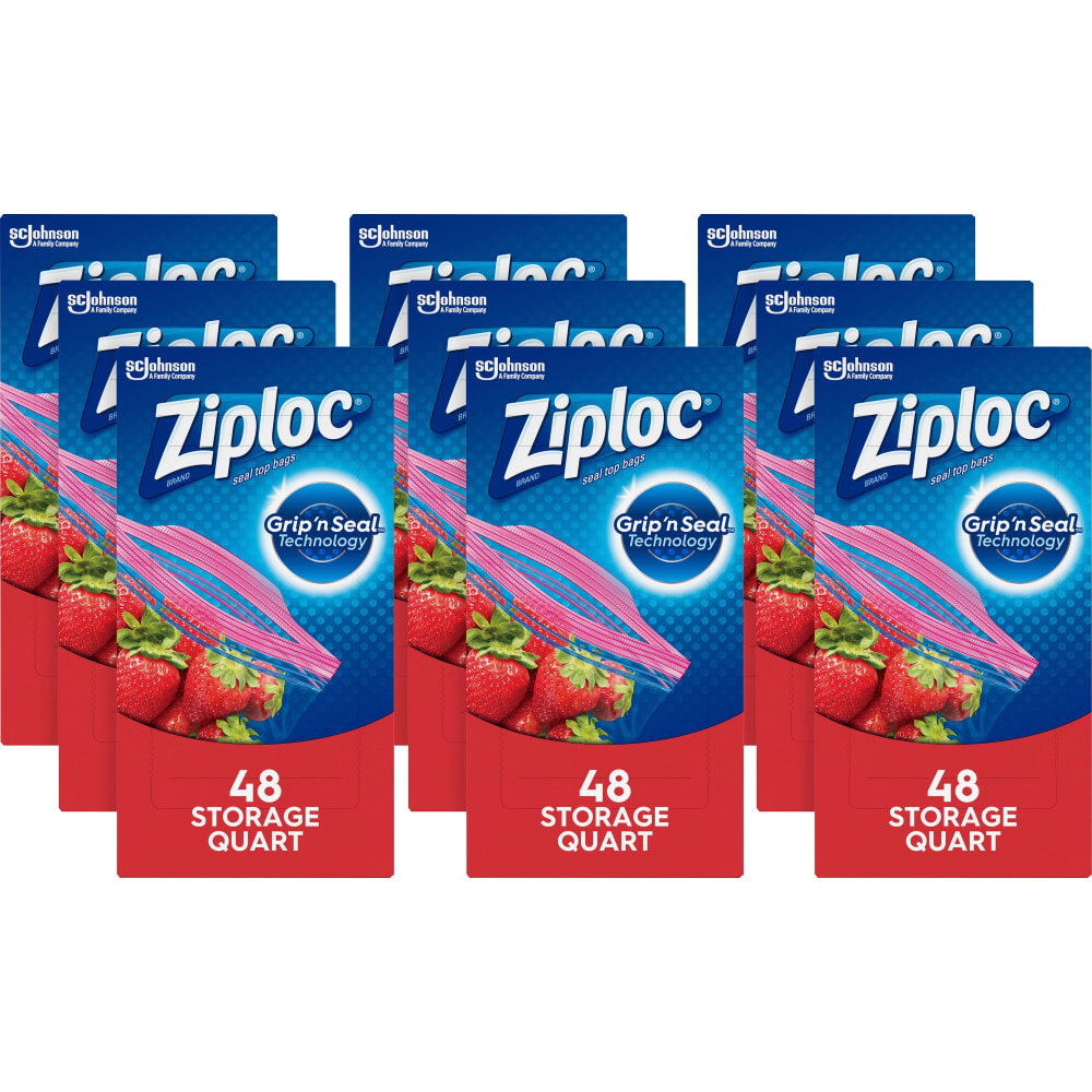 Ziploc Quart Storage Seal Top Bags, Medium Size, 7-1/2in x 7in, Clear, 48 Bags Per Box, Carton Of 9 Boxes MPN:314469CT
