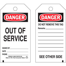 Brady® Self-Laminating Danger Out Of Service Tag Polyester 3