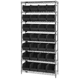 GoVets™ Chrome Wire Shelving w/ 28 Stacking Black Bins 36