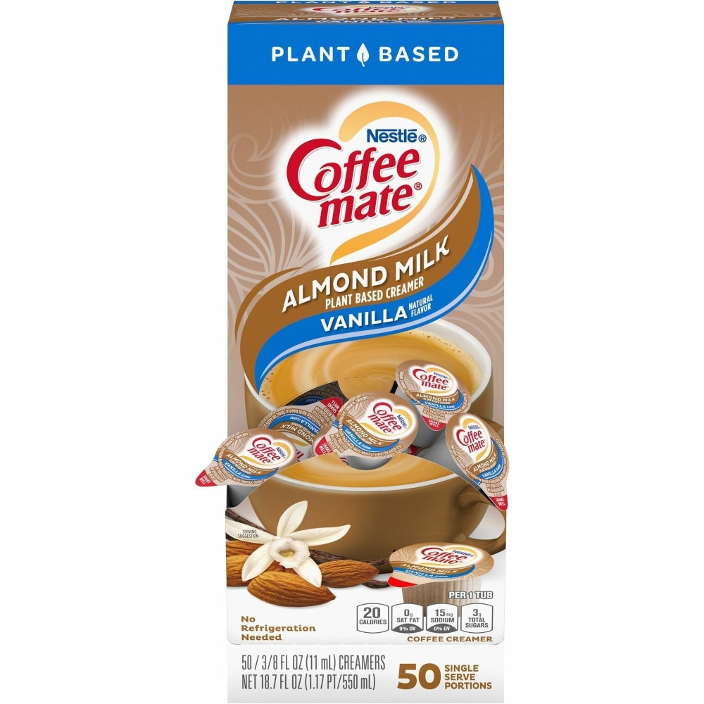 Coffee mate Almond Milk Vanilla Plant-Based Liquid Creamer Singles - Natural Vanilla Almond Milk Flavor - 0.38 fl oz (11 mL)Tub - 50 / Box MPN:NES42258