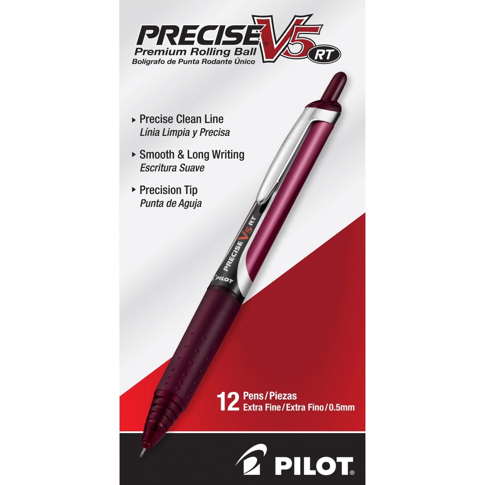 Pilot PRECISE Rollingball Retractable Pens, Pack Of 12, Extra Fine Point, 0.5 mm, Rubber Barrel, Red Ink MPN:15137