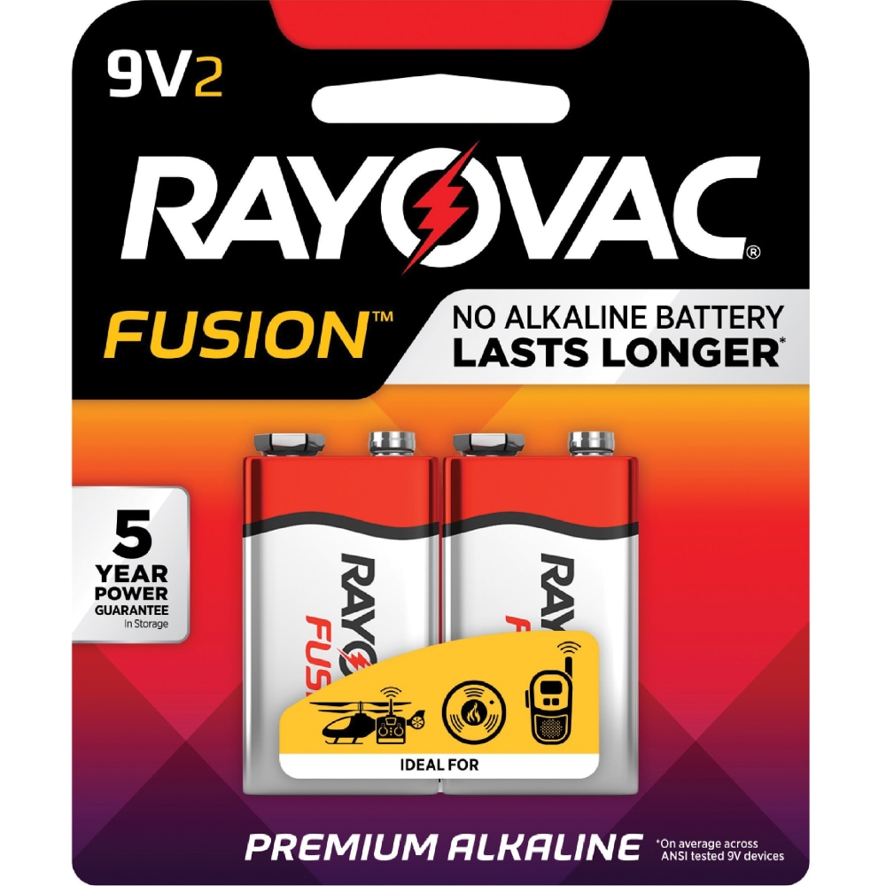 Rayovac Fusion Alkaline 9V Batteries - For Multipurpose - 9 V DC - 2 / Pack (Min Order Qty 5) MPN:A16042TFUS