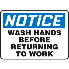 Accuform MRST813VA Notice Sign Wash Hands Before Returning To Work 14