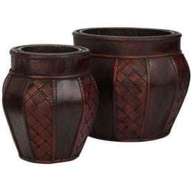 Nearly Natural Wood and Weave Panel Decorative Planters (Set of 2) 0516