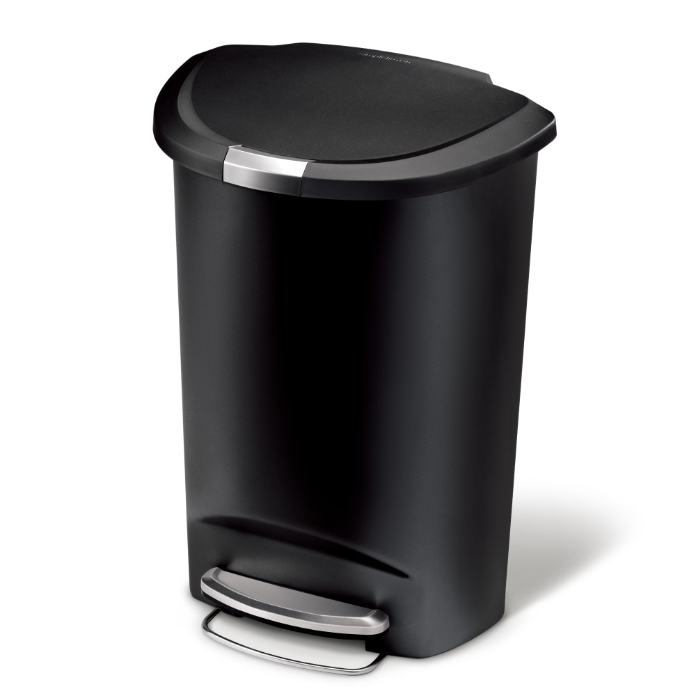 simplehuman Semi-Round Plastic Step Trash Can, 13 Gallons, 26-1/4inH x 18-3/4inW x 14-7/16inD, Black MPN:CW1355