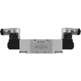 Aignep USA 5/3 Dbl Solenoid Vlv Ext Pilot Pres. Cntr Spr Cntred G1/4 24V DC/2W Coil LED Conn. 01VA07PC030302
