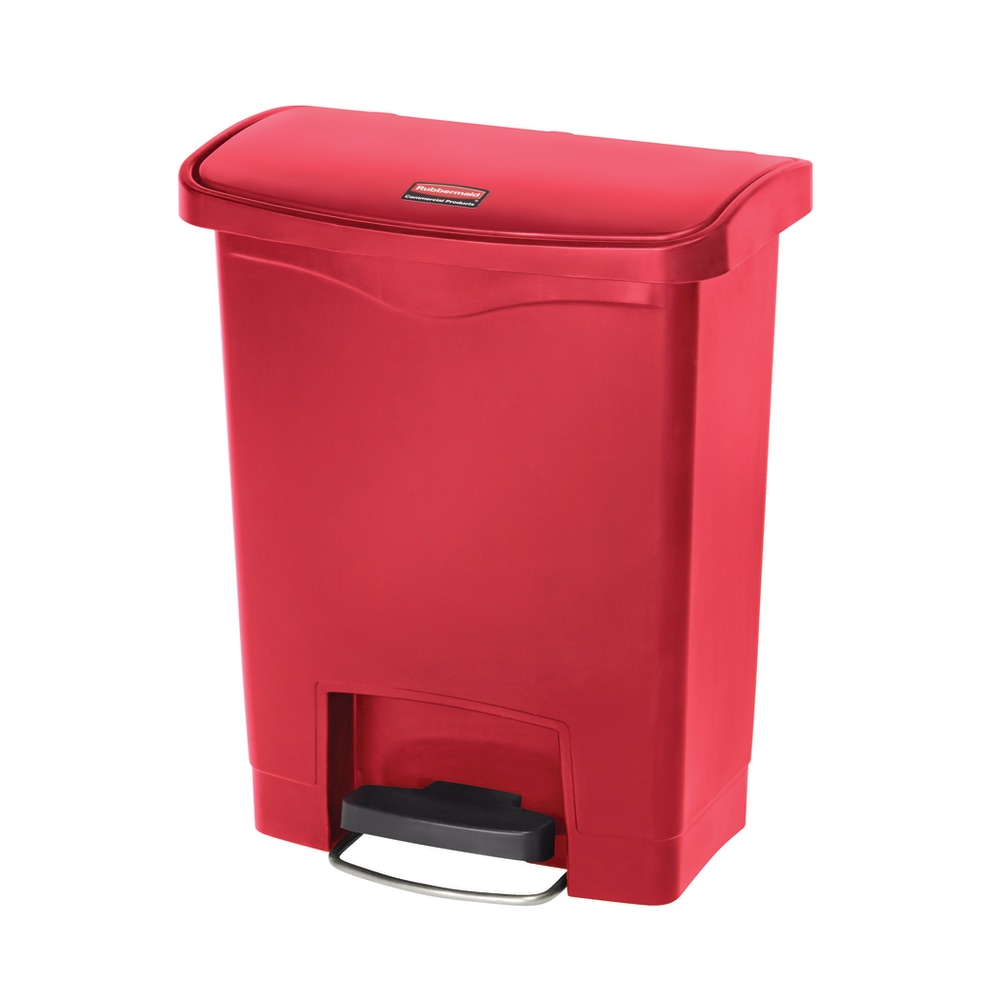 Rubbermaid Slim Jim Rectangular Plastic Wastebasket, Step-On, 8 Gallons, Red MPN:1883564