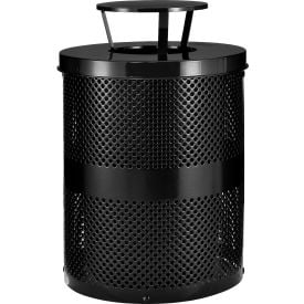 GoVets™ Outdoor Perforated Steel Trash Can With Rain Bonnet Lid 36 Gallon Black 927BK261