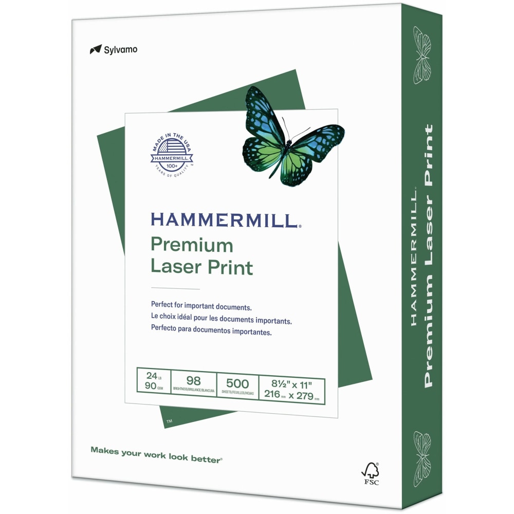 Hammermill Laser Print Paper - Letter - 8.5in x 11in - 24lb - Smooth - Radiant White MPN:104604CT