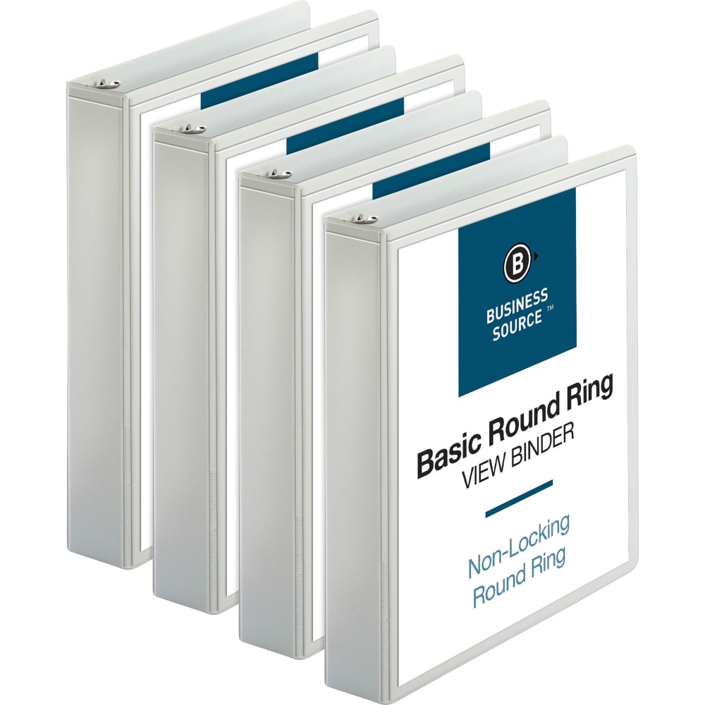 Business Source Round Ring View Binder, 1 1/2in Ring, 8 1/2in x 11in, White, Pack Of 4 MPN:09955BD