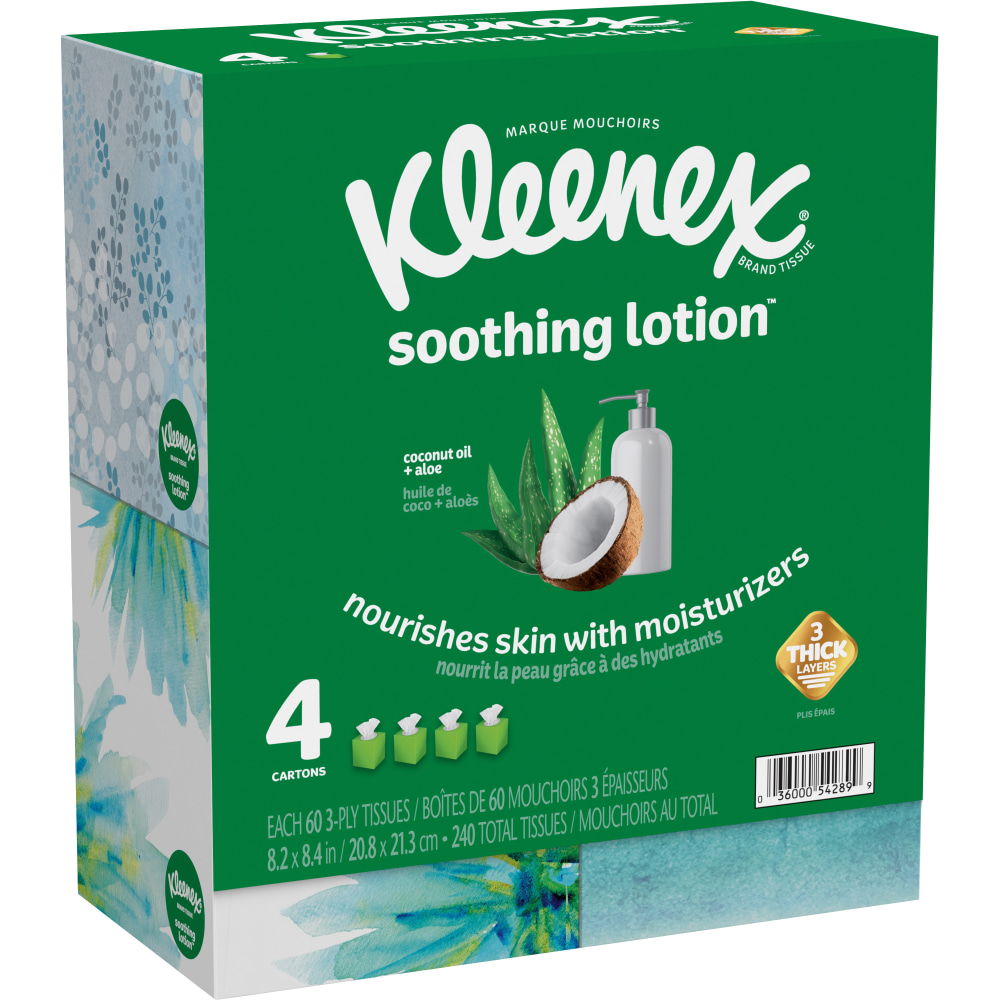 Kleenex Soothing Lotion 3-Ply Tissues, White, 60 Tissues Per Box, Case Of 4 Boxes (Min Order Qty 5) MPN:KCC54289