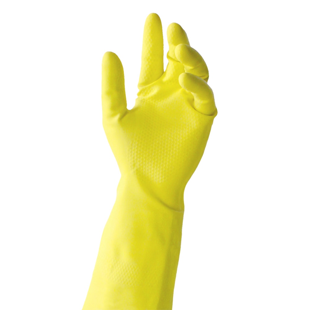 Tronex Extra-Strength Flock-Lined Latex Multipurpose Gloves, Small, Yellow, Pack Of 24 Gloves (Min Order Qty 5) MPN:1966-10BX