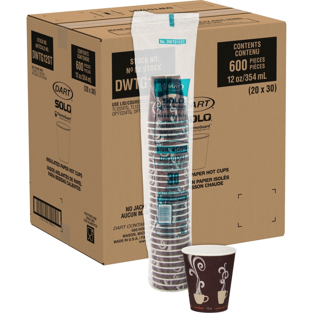 Solo Cup ThermoGuard Insulated Paper Hot Cups, 12 Oz, Multicolor, 30 Cups Per Sleeve, Carton Of 20 Sleeves MPN:DWTG12STCT