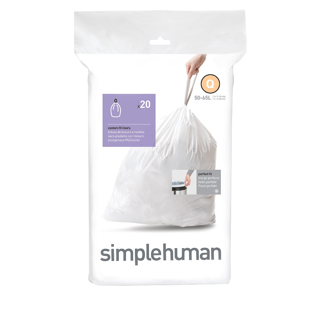 simplehuman Custom Fit Can Liners, Q, 0.3 mil, 13 To 17 Gallons, White, Pack Of 240 Liners MPN:CW0264