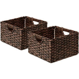 Seville Classic Foldable Handwoven Cube Storage Basket 2 Pack Mocha WEB654