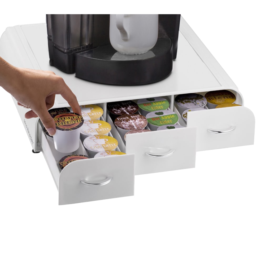 Mind Reader Single Serve Coffee Pod Organizer with 3 Drawers 12-1/4inL x 13-1/2inW x 2-1/2inH, Black MPN:TRAY6-WHT