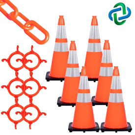 Mr. Chain 93280-6 Traffic Cone & Chain Kit with Reflective Collars Traffic Orange 93280-6 80-6932
