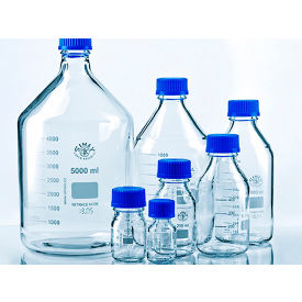 Qorpak® 250ml Graduated Clear Borosilicate Glass Media Bottle with GL45 Blue Screw Cap 10PK 274848