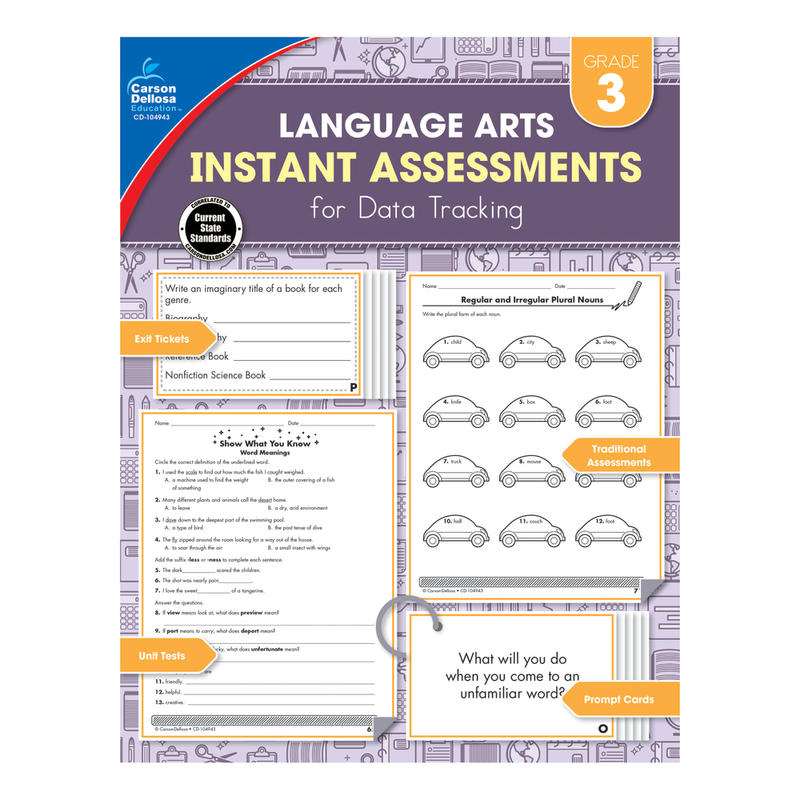 Carson-Dellosa Instant Assessments For Data Tracking Language Arts Resource Book, Grade 3 MPN:104943