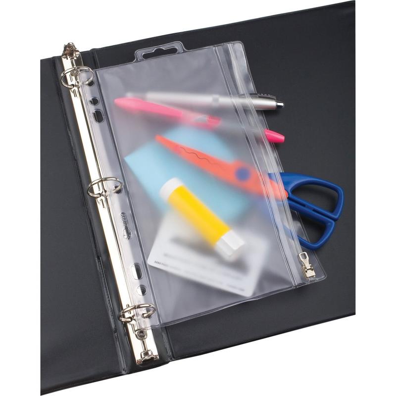 Oxford Zipper Binder Pockets - For 9 1/2in x 6in Sheet - 5 x Holes - Ring Binder - Rectangular - Frost - Vinyl, Poly - 1 Each MPN:68599
