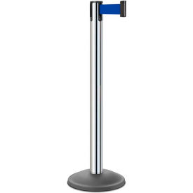 Lavi Industries Basic Stanchion 38.5''H Chrome Post 10' Retractable Blue Belt 26-20400CL/BL