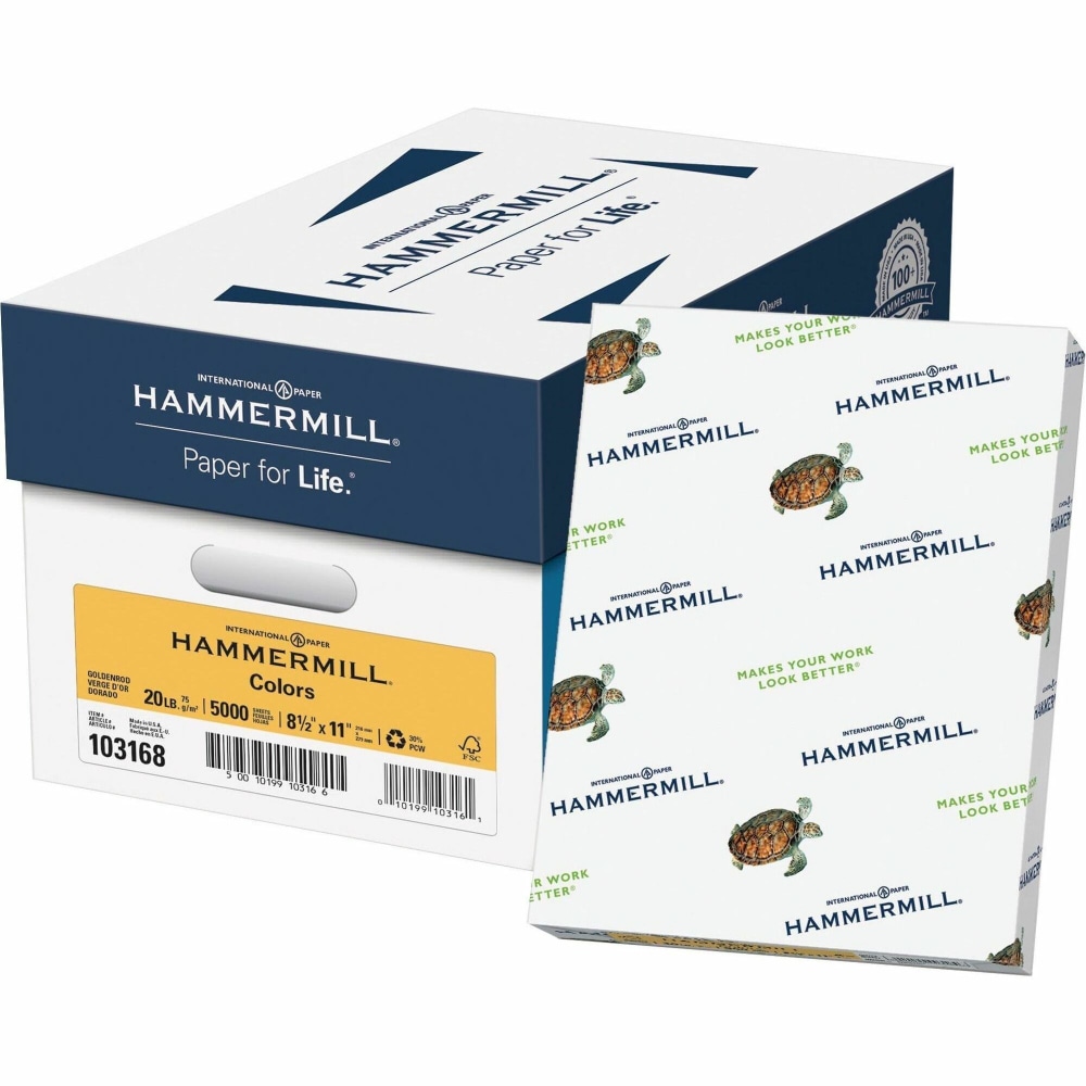 Hammermill Colors Copy Paper, Gold, Letter (8.5in x 11in), 5000 Sheets Per Case, 20 Lb MPN:103168CT