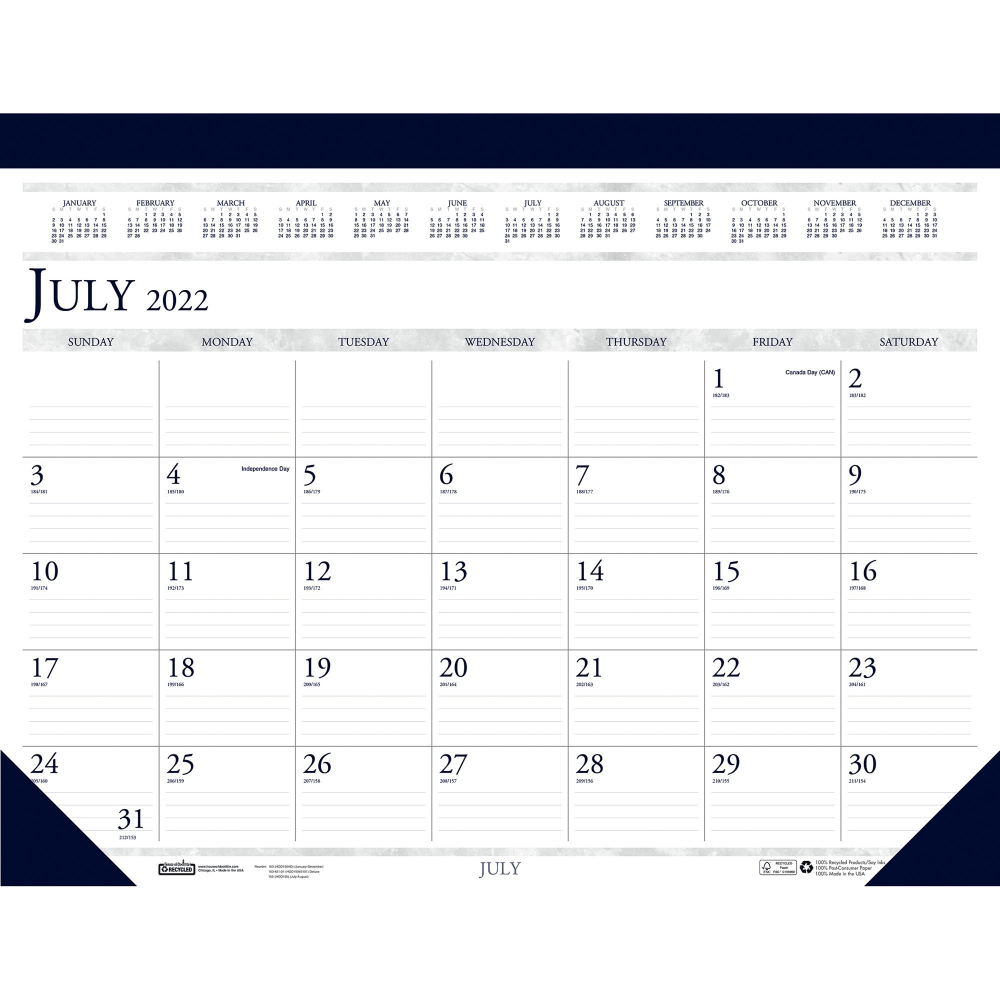 House of Doolittle Leather Academic Desk Pad Calendar, 22in x 17in, Blue, July 2023 to August 2024 MPN:155