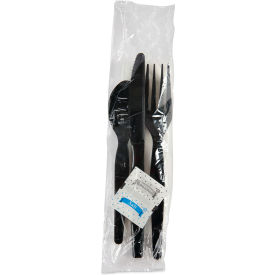 Boardwalk® Six Piece Condiment/Fork/Knife/Napkin/Spoon Cutlery Kit Black Pack of 250 BWKFKTNSHWPSBLA