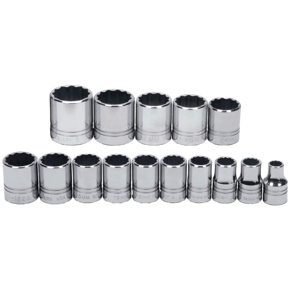 Socket Sets, Set Type: Socket Set , Measurement Type: Metric , Drive Size: 1/2 , Minimum Size (Inch): 1/2 , Maximum Size (Inch): 1  MPN:JHWMSS-15SRC