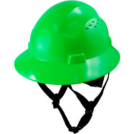 General Electric Full Brim Hard Hat 4 Pt. Ratchet Suspension Vented Class C Type 1 Green GH328N