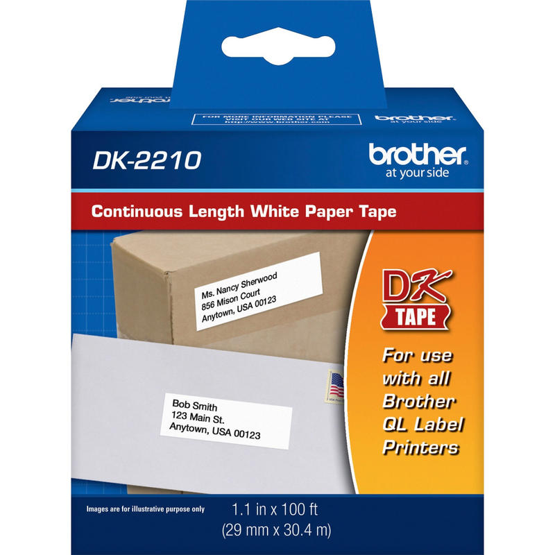Brother DK2210 - Continuous Length Paper Tape - 1.14in Width x 100 ft Length - Direct Thermal - White - 1 / Roll MPN:BRTDK2210