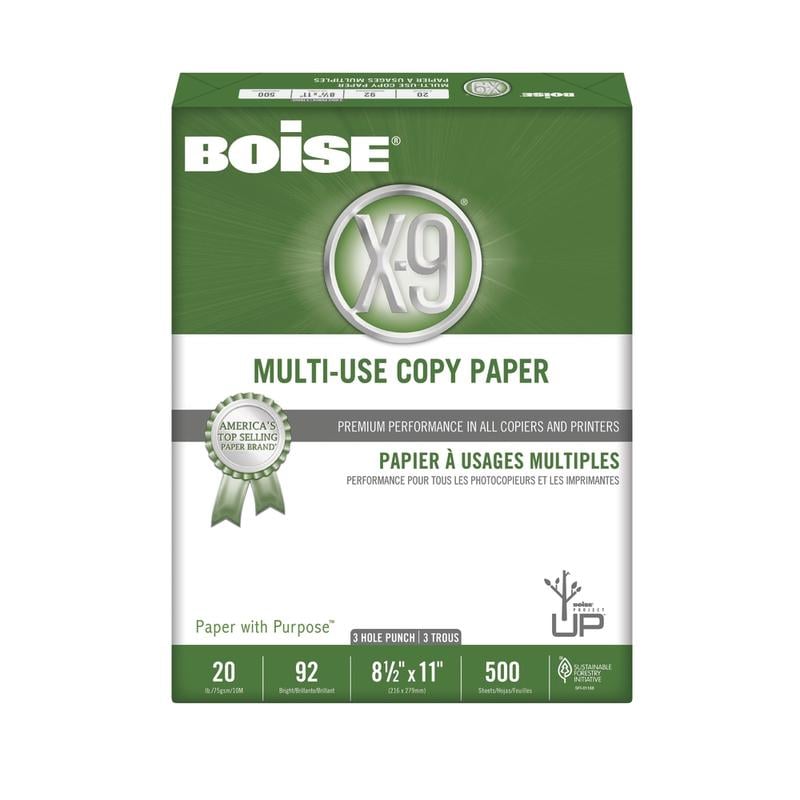 Boise X-9 3-Hole Punched Multi-Use Printer & Copier Paper, Letter Size (8 1/2in x 11in), Ream Of 500 Sheets, 92 (U.S.) Brightness, 20 Lb, White (Min Order Qty 11) MPN:OX9001-P